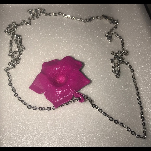 Bold & Pink Enameled Crystal Rose Necklace - Picture 6 of 9